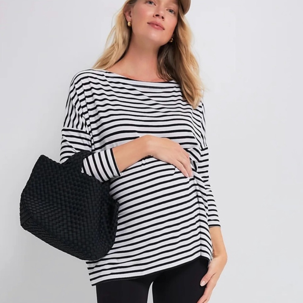 HATCH the Perfect Long Sleeve Black and White Stripe Tee Top Sz Small